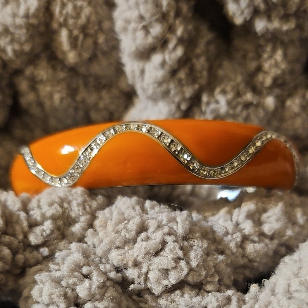 Vibrant Orange and Silver Bracelet with Sparkling Stones